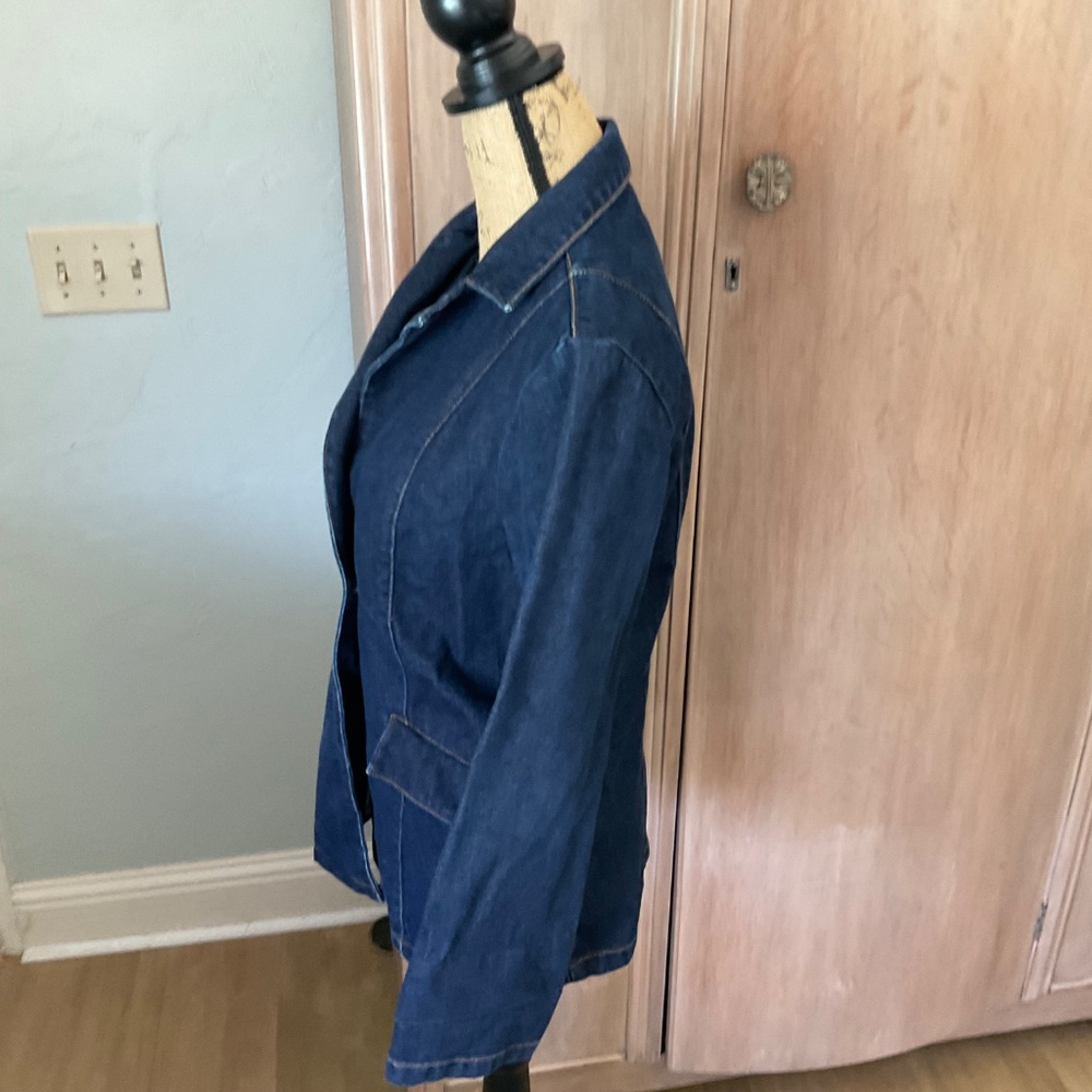 Y2K Denim Blazer dark wash seamed fitted western modern concert career academia - Picture 7 of 15